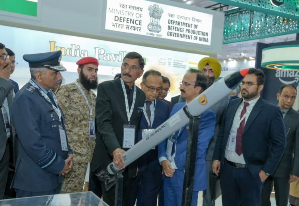 The Rise of a Military Superpower: Inside India’s Game-Changing Showcase at WDS Riyadh 2026 4 Display of Indian unmanned systems, drones, and heavy artillery designed for export at the WDS Riyadh defence exhibition.