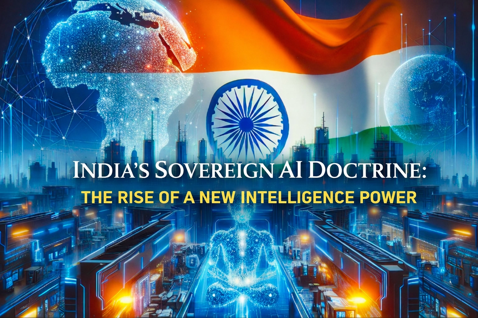 India sovereign AI infrastructure and indigenous artificial intelligence illustration under Indian national flag