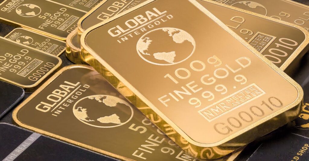 Gold bars stacked as gold rate today hits record high amid Trump tariffs, US Supreme Court decision, and global market volatility