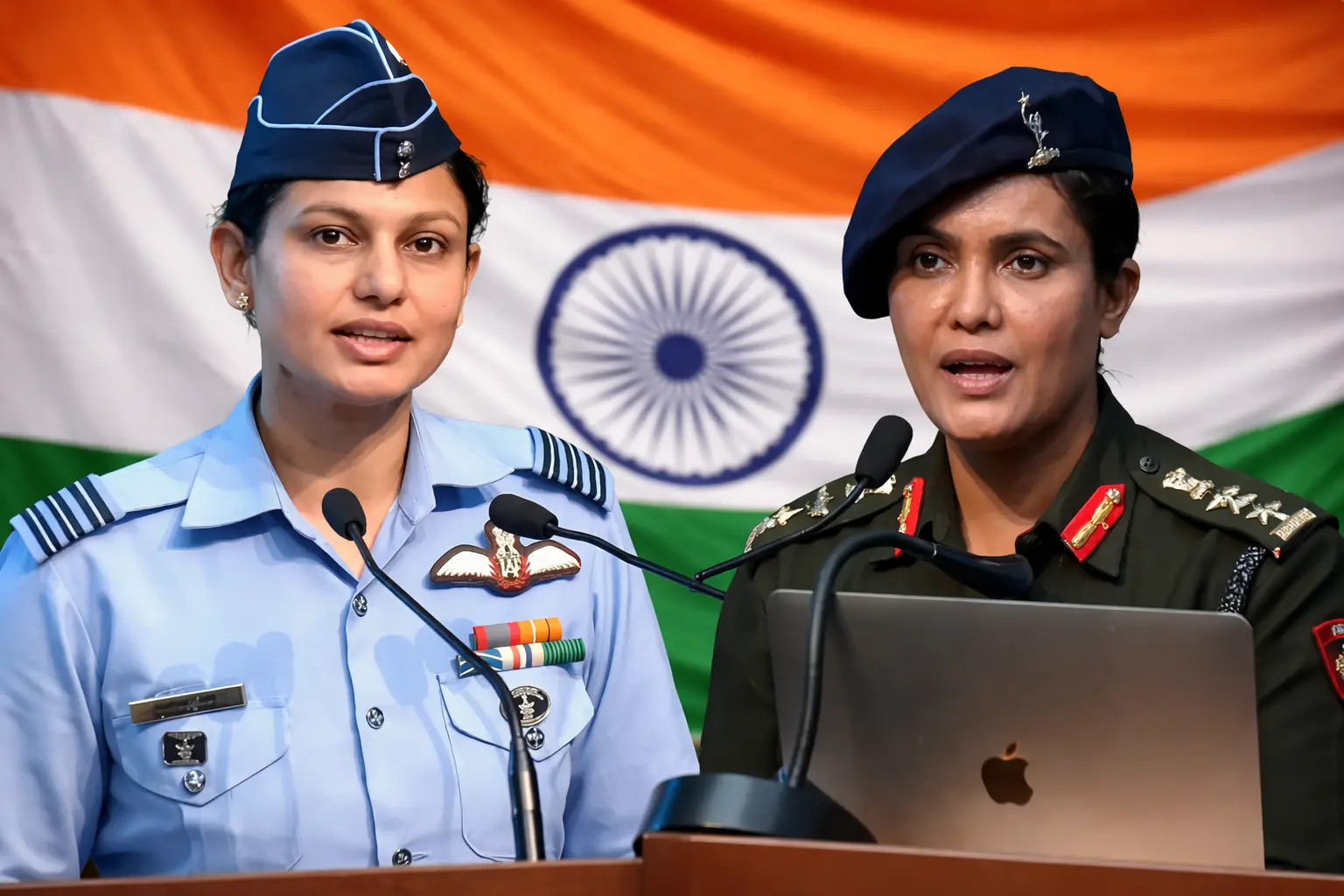 Wing Commander Vyomika Singh and Colonel Sofiya Qureshi briefing media on Operation Sindoor in New Delhi