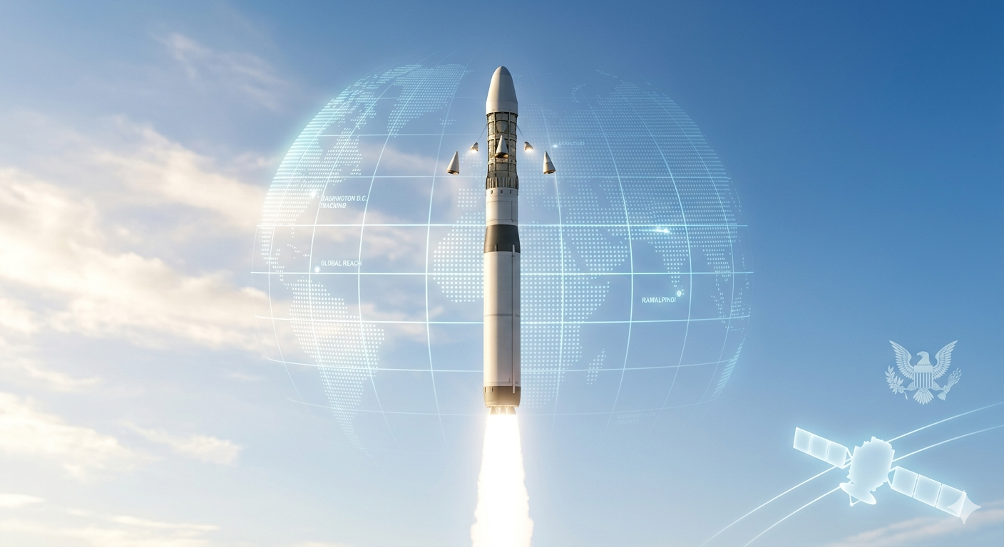 The Gabbard Doctrine: Why Washington is Waking Up to the Pakistan ICBM Threat 1 Conceptual 3D render of a ballistic missile representing the emerging Pakistan ICBM threat and global intelligence tracking.