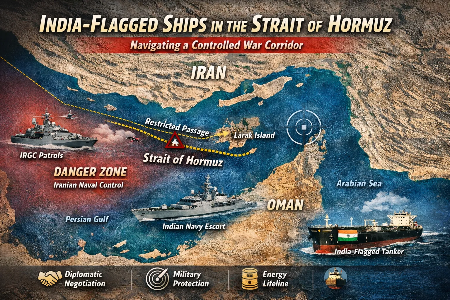 India’s ships are still moving through Hormuz — but not freely. A closer look at how war conditions, Iranian control, and naval escort are shaping India’s energy routes.