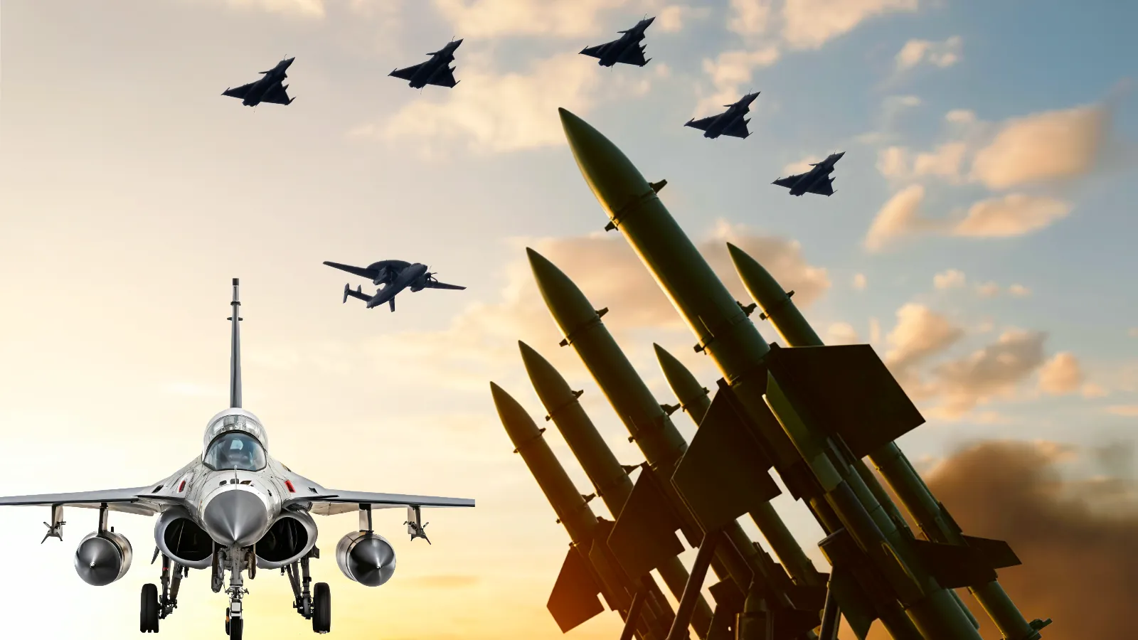 india defence budget 2027 expectations, a symbolic image of ralafe and tejas fighter jet along with missiles