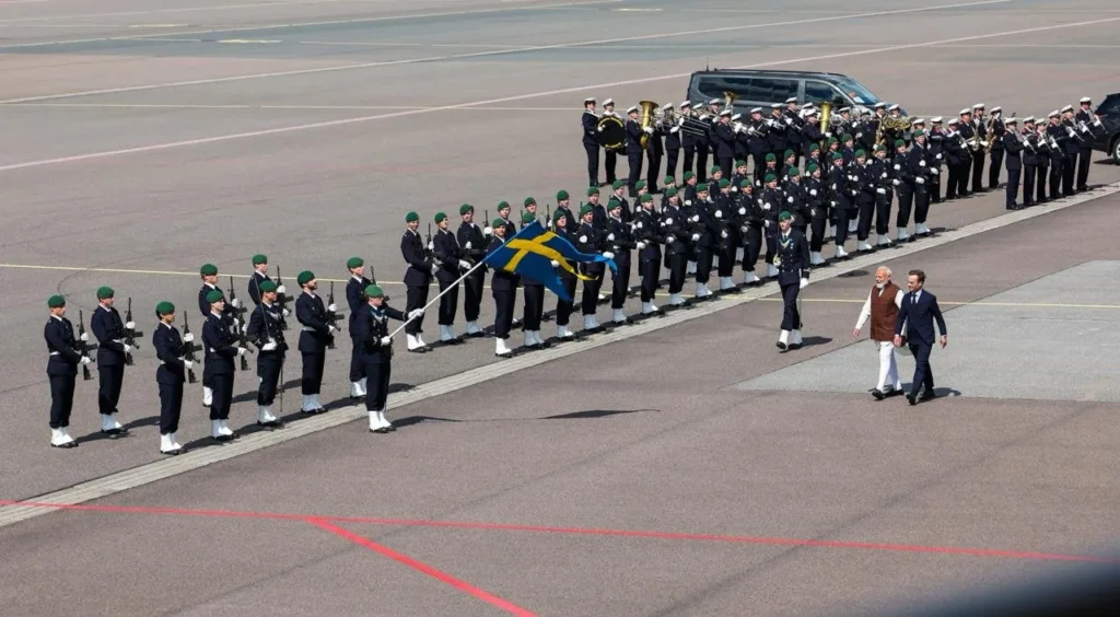 Nordic Industrial Capital-pm modi at gothenburg airport Prime Minister Kristersson's recieved narendra modi