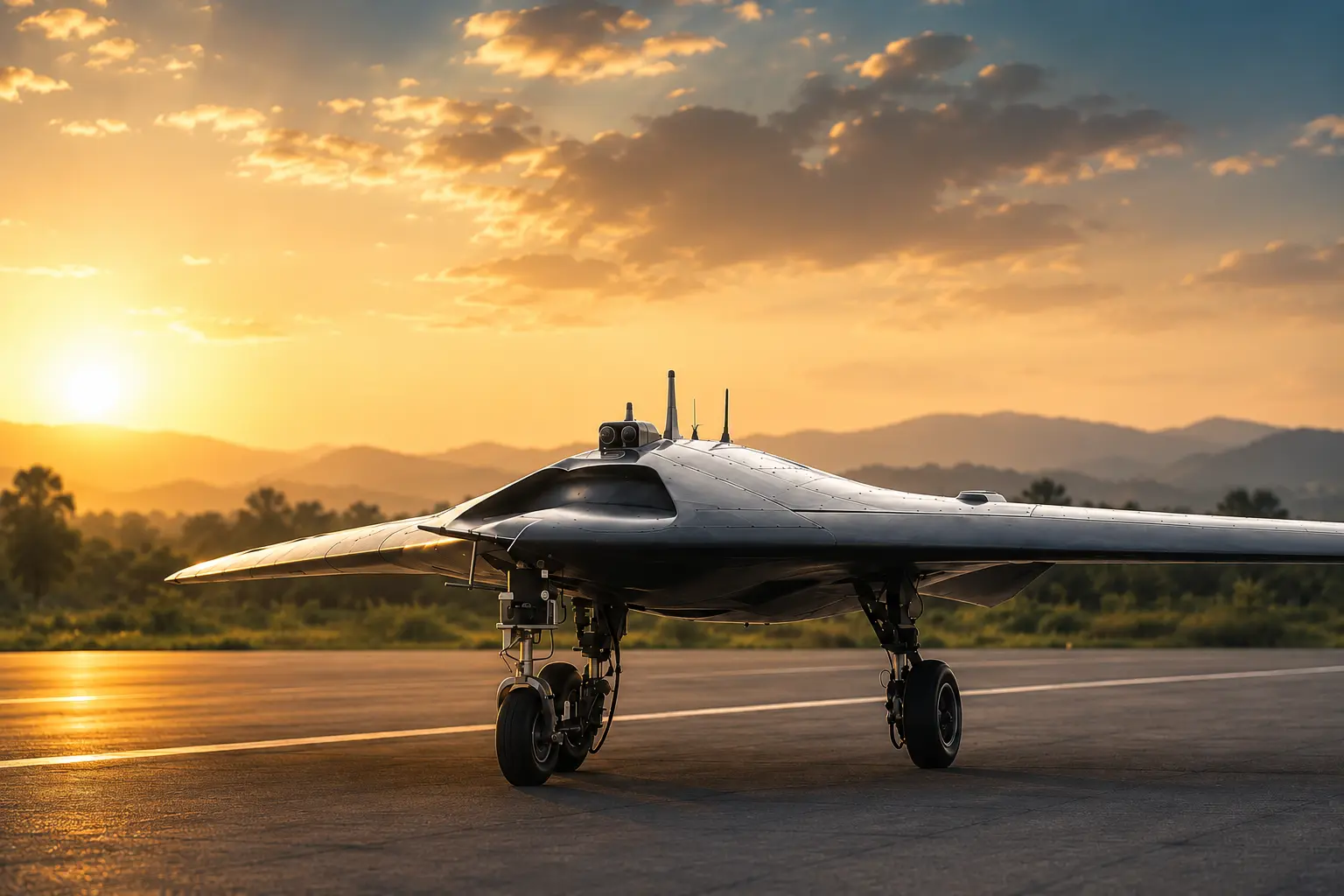 Ghatak UCAV stealth flying-wing drone, editorial illustration Both lead with the focus keyword and describe the visual rather than stuffing keywords — adjust the visual description if the actual hero image differs from a flying-wing/runway concept.