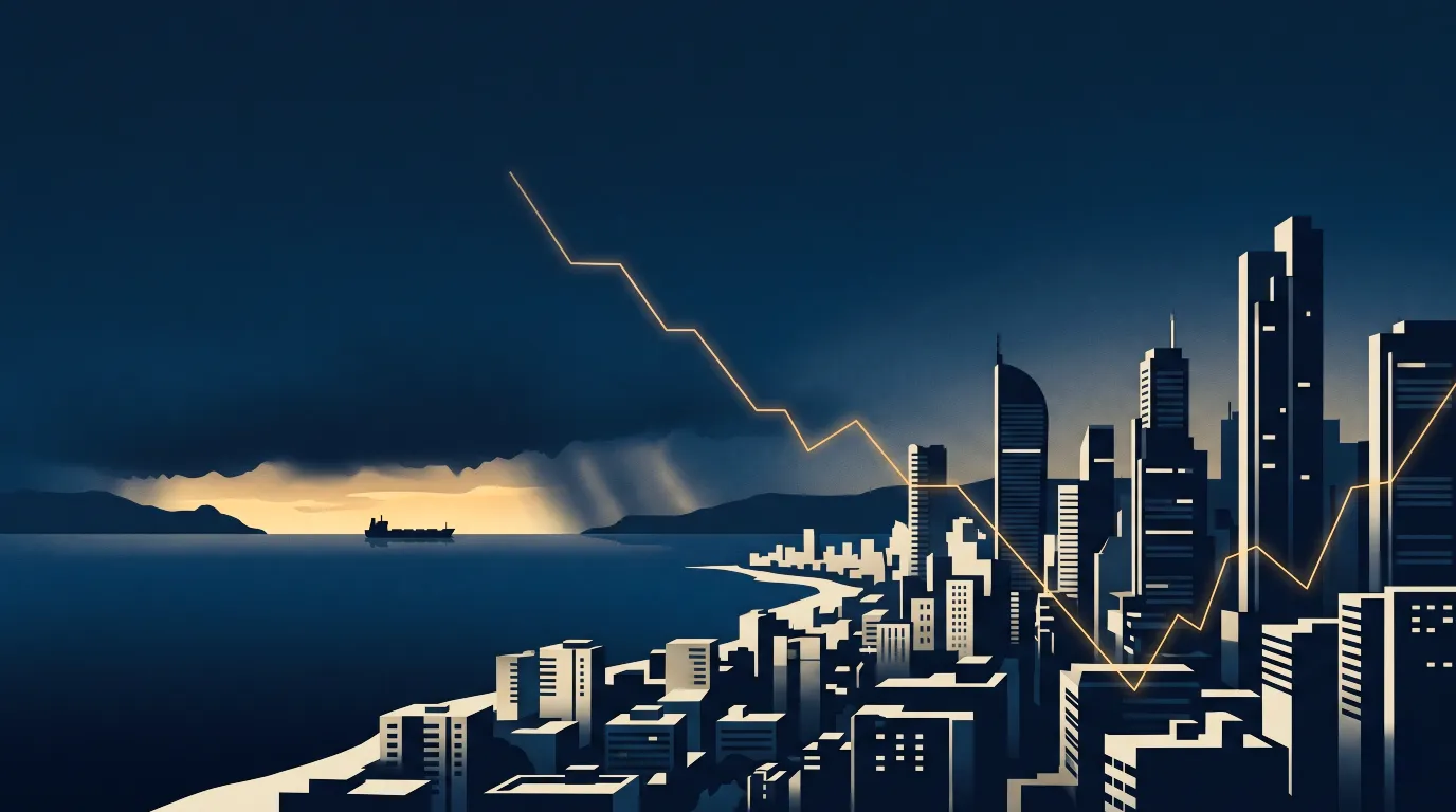 When Will FII Return to India? 3 Real Triggers After 3 Nov "Mumbai skyline at dusk with a falling-then-rising chart and a tanker near a narrow strait, illustrating when FII will return to India"