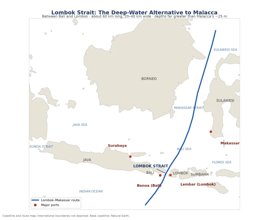Lombok Strait Strategic Importance: The Sensor, the Submarines and the Law Lombok Strait_map